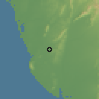 Shaded relief of the 58 km around Dàshè, drawn from the GMTED2010 grid