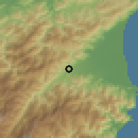 Shaded relief of the 58 km around Dàtóng, drawn from the GMTED2010 grid
