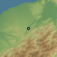 Shaded relief of the 58 km around Dàxī, drawn from the GMTED2010 grid