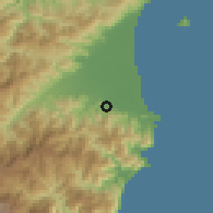 Shaded relief of the 58 km around Dōngshān, drawn from the GMTED2010 grid