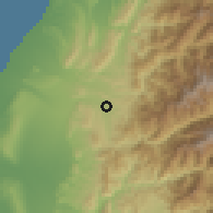 Shaded relief of the 58 km around Dōngshì, drawn from the GMTED2010 grid