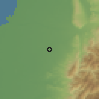 Shaded relief of the 58 km around Dŏunán, drawn from the GMTED2010 grid