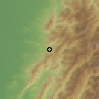Shaded relief of the 58 km around Fānlù, drawn from the GMTED2010 grid