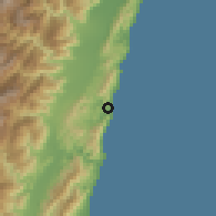 Shaded relief of the 58 km around Fēngbīn, drawn from the GMTED2010 grid