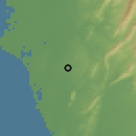 Shaded relief of the 58 km around Guānmiào, drawn from the GMTED2010 grid