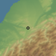 Shaded relief of the 58 km around Guānxī, drawn from the GMTED2010 grid