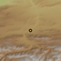 Shaded relief of the 53 km around Chorku, drawn from the GMTED2010 grid