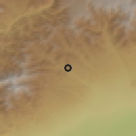 Shaded relief of the 53 km around Naugarzan, drawn from the GMTED2010 grid