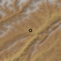 Shaded relief of the 54 km around Obigarm, drawn from the GMTED2010 grid