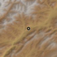 Shaded relief of the 54 km around Rogun, drawn from the GMTED2010 grid