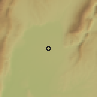 Shaded relief of the 54 km around Bustonkala, drawn from the GMTED2010 grid