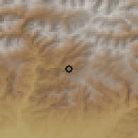 Shaded relief of the 54 km around Takob, drawn from the GMTED2010 grid