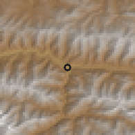 Shaded relief of the 53 km around Zafarobod, drawn from the GMTED2010 grid