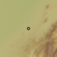 Shaded relief of the 60 km around Melela, drawn from the GMTED2010 grid
