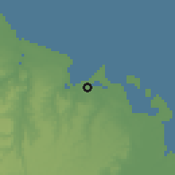 Shaded relief of the 60 km around Mtwara, drawn from the GMTED2010 grid