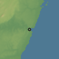 Shaded relief of the 60 km around Pangani, drawn from the GMTED2010 grid
