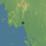 Shaded relief of the 60 km around Krabi, drawn from the GMTED2010 grid