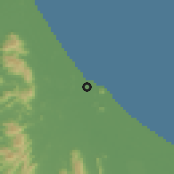 Shaded relief of the 60 km around Narathiwat, drawn from the GMTED2010 grid