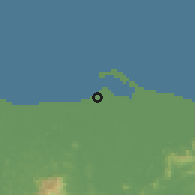 Shaded relief of the 60 km around Nong Chik, drawn from the GMTED2010 grid