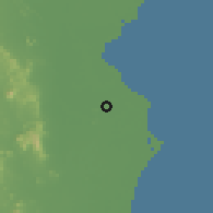 Shaded relief of the 60 km around Phetchaburi, drawn from the GMTED2010 grid