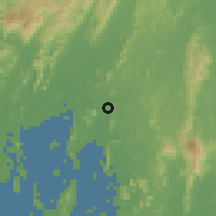 Shaded relief of the 60 km around Ao Luk, drawn from the GMTED2010 grid