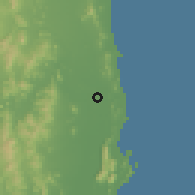 Shaded relief of the 60 km around Pran Buri, drawn from the GMTED2010 grid