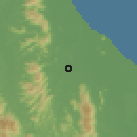 Shaded relief of the 60 km around Rangae, drawn from the GMTED2010 grid