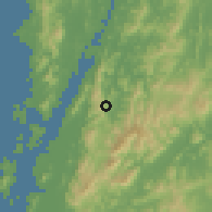 Shaded relief of the 60 km around Ranong, drawn from the GMTED2010 grid
