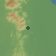 Shaded relief of the 60 km around Ron Phibun, drawn from the GMTED2010 grid