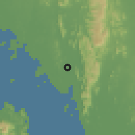 Shaded relief of the 60 km around Satun, drawn from the GMTED2010 grid