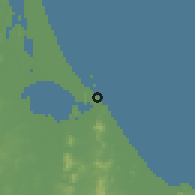 Shaded relief of the 60 km around Singha Nakhon, drawn from the GMTED2010 grid