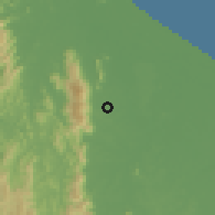 Shaded relief of the 60 km around Sungai Padi, drawn from the GMTED2010 grid