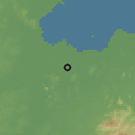 Shaded relief of the 60 km around Surat Thani, drawn from the GMTED2010 grid