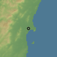 Shaded relief of the 60 km around Bang Saphan, drawn from the GMTED2010 grid