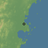 Shaded relief of the 60 km around Tha Yang, drawn from the GMTED2010 grid