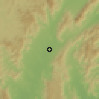 Shaded relief of the 59 km around Thoen, drawn from the GMTED2010 grid