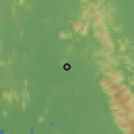 Shaded relief of the 60 km around Trang, drawn from the GMTED2010 grid