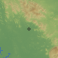 Shaded relief of the 60 km around Bo Rai, drawn from the GMTED2010 grid