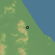 Shaded relief of the 60 km around Bacho, drawn from the GMTED2010 grid