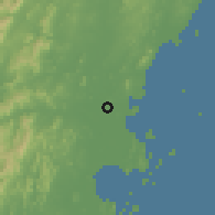 Shaded relief of the 60 km around Chumphon, drawn from the GMTED2010 grid