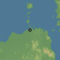 Shaded relief of the 60 km around Don Sak, drawn from the GMTED2010 grid