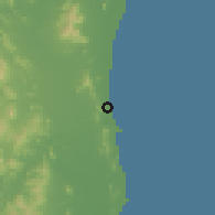 Shaded relief of the 60 km around Hua Hin, drawn from the GMTED2010 grid