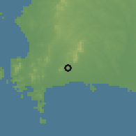 Shaded relief of the 60 km around Ban Chang, drawn from the GMTED2010 grid