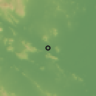 Shaded relief of the 59 km around Kanchanaburi, drawn from the GMTED2010 grid