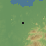 Shaded relief of the 60 km around Kanchanadit, drawn from the GMTED2010 grid