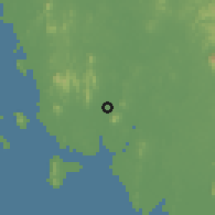 Shaded relief of the 60 km around Kantang, drawn from the GMTED2010 grid