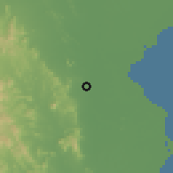 Shaded relief of the 60 km around Khao Yoi, drawn from the GMTED2010 grid