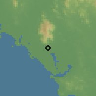 Shaded relief of the 60 km around Khlung, drawn from the GMTED2010 grid