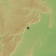 Shaded relief of the 60 km around Amlamé, drawn from the GMTED2010 grid