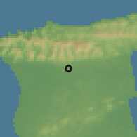 Shaded relief of the 60 km around Arima, drawn from the GMTED2010 grid